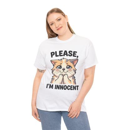 Please I'm Innocent Cat T-Shirt — Cute 100% cotton Pleading Kitten Graphic Tee
