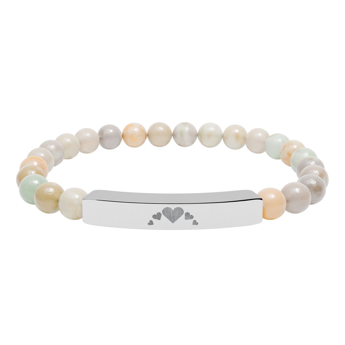 Engravable Heart graphics Natural Stone Bar Bracelet – Stretch Beaded Jewelry