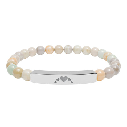 Engravable Heart graphics Natural Stone Bar Bracelet – Stretch Beaded Jewelry