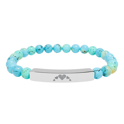 Engravable Heart graphics Natural Stone Bar Bracelet – Stretch Beaded Jewelry