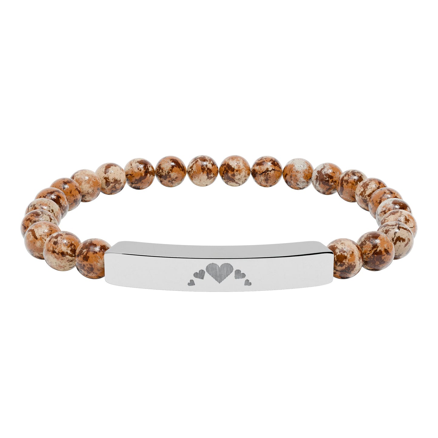 Engravable Heart graphics Natural Stone Bar Bracelet – Stretch Beaded Jewelry