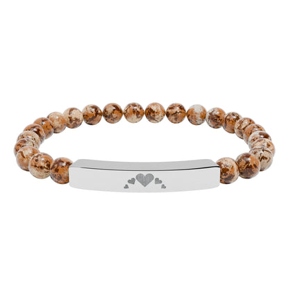 Engravable Heart graphics Natural Stone Bar Bracelet – Stretch Beaded Jewelry