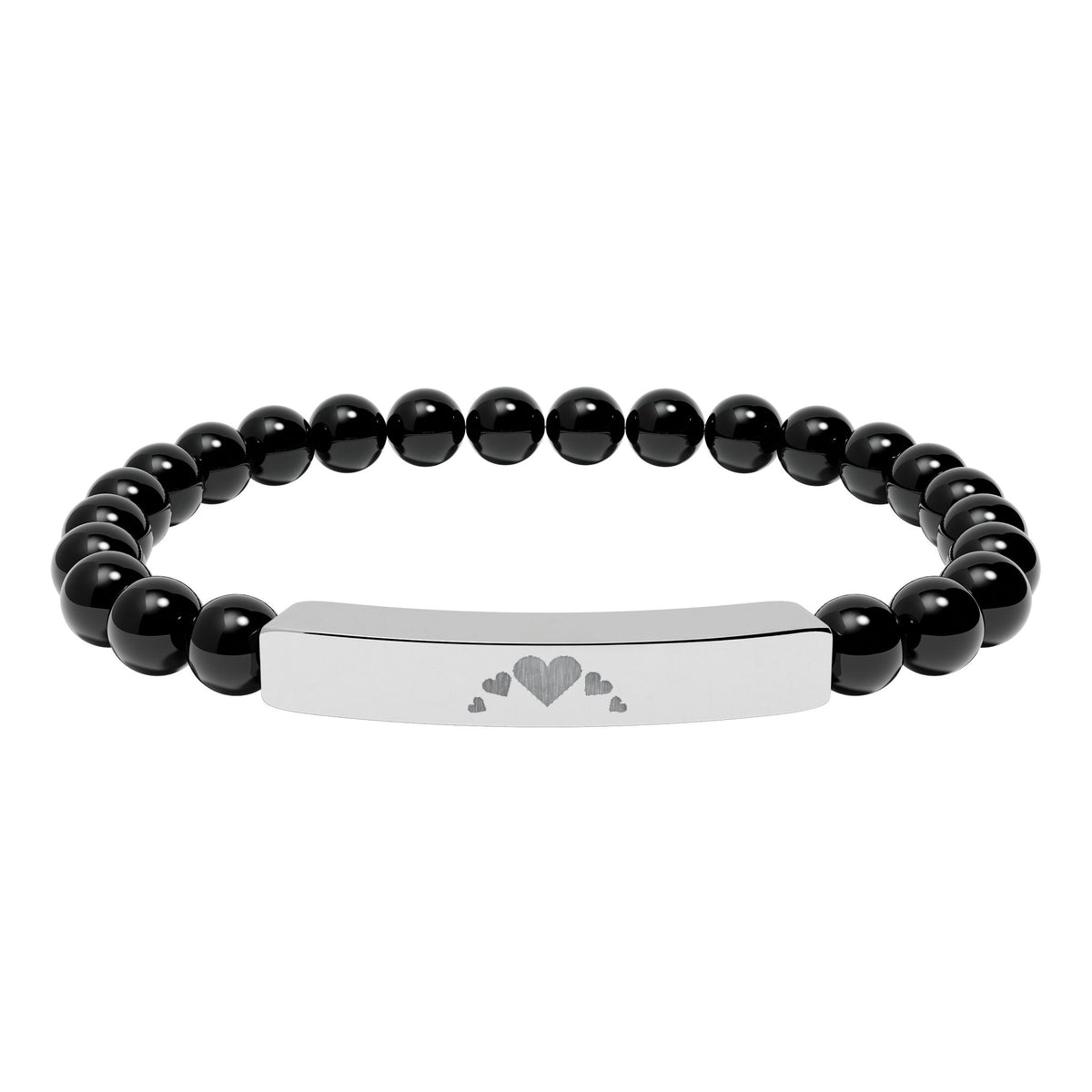 Engravable Heart graphics Natural Stone Bar Bracelet – Stretch Beaded Jewelry