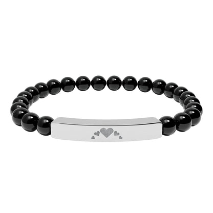 Engravable Heart graphics Natural Stone Bar Bracelet – Stretch Beaded Jewelry
