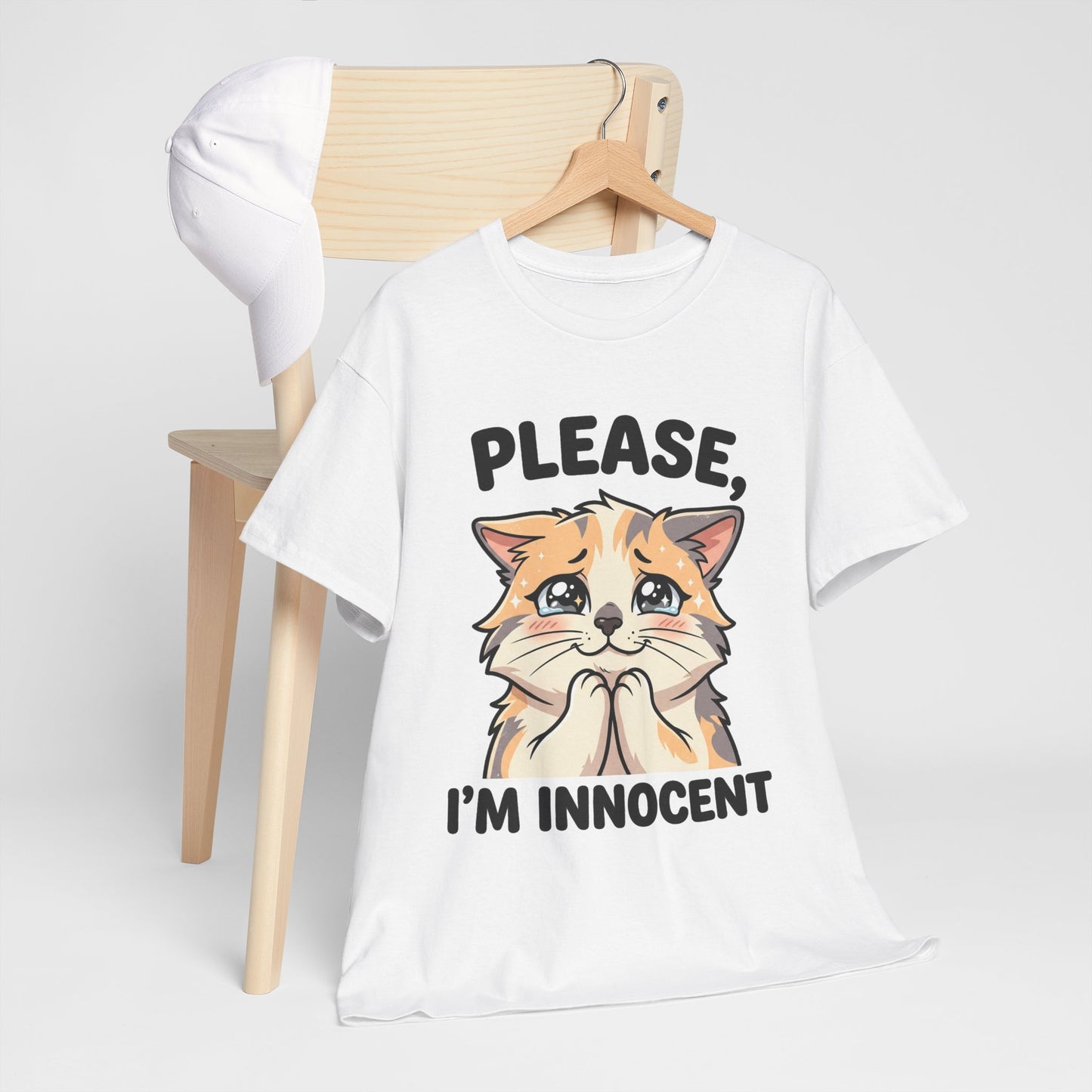 Please I'm Innocent Cat T-Shirt — Cute 100% cotton Pleading Kitten Graphic Tee