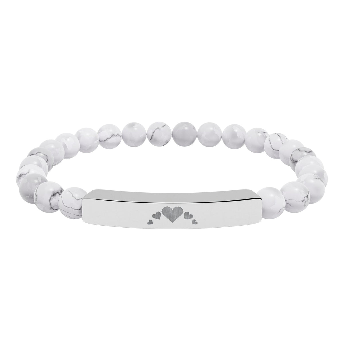 Engravable Heart graphics Natural Stone Bar Bracelet – Stretch Beaded Jewelry