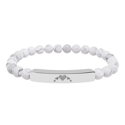 Engravable Heart graphics Natural Stone Bar Bracelet – Stretch Beaded Jewelry