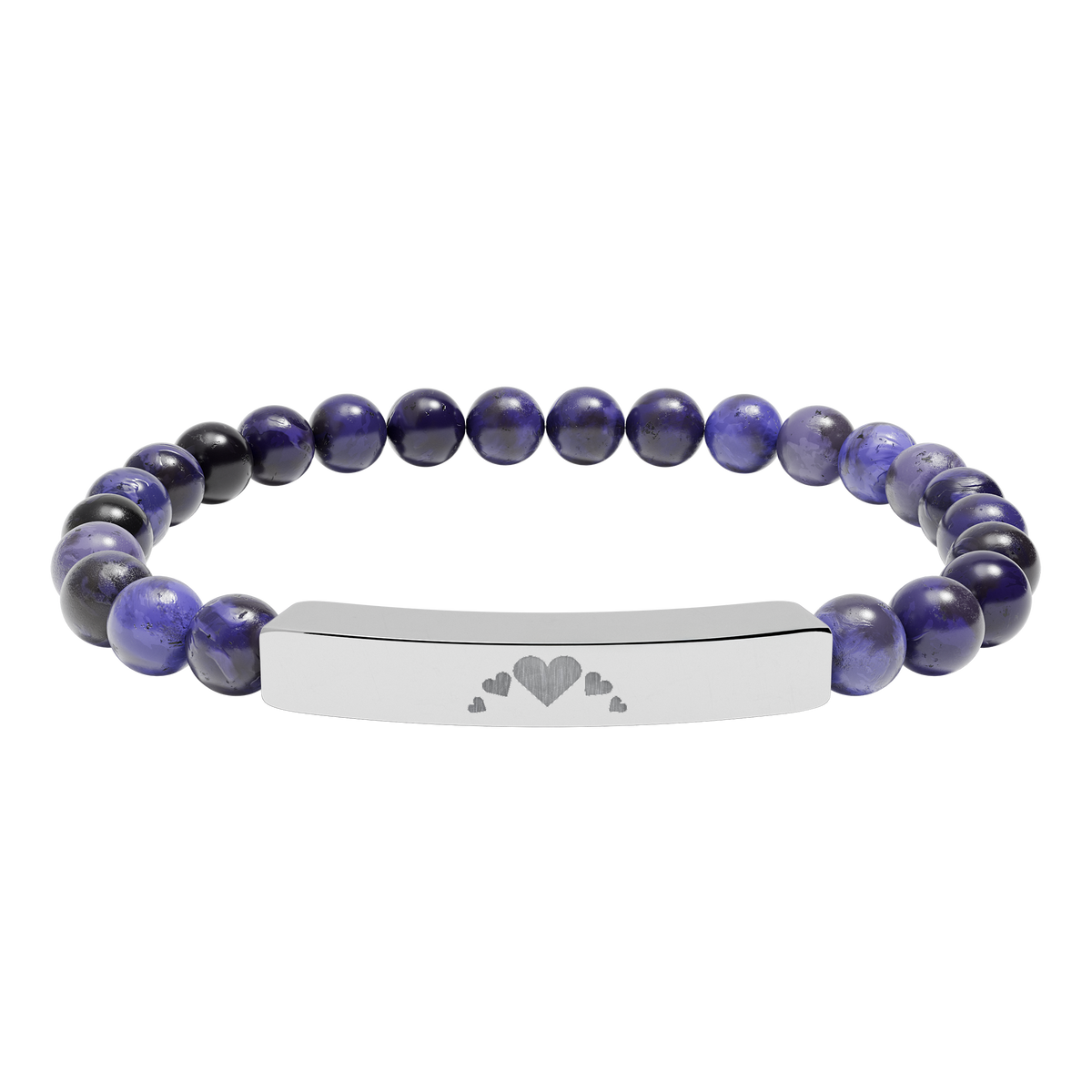 Engravable Heart graphics Natural Stone Bar Bracelet – Stretch Beaded Jewelry