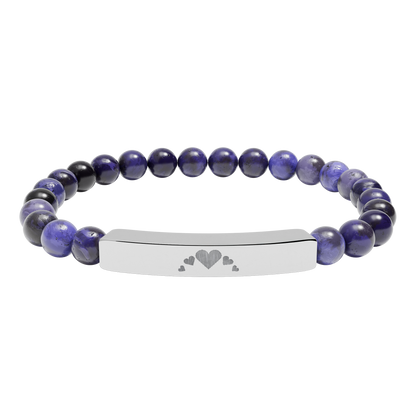 Engravable Heart graphics Natural Stone Bar Bracelet – Stretch Beaded Jewelry