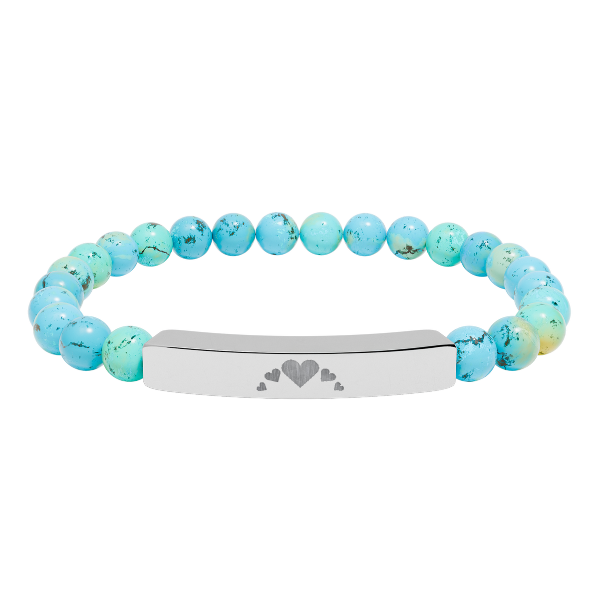 Engravable Heart graphics Natural Stone Bar Bracelet – Stretch Beaded Jewelry
