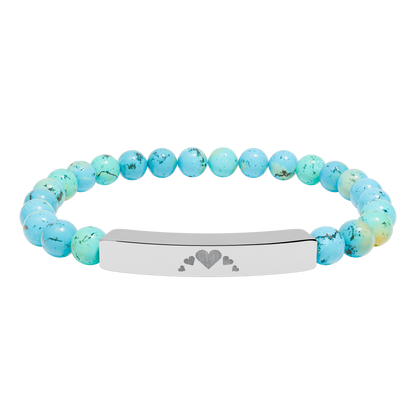 Engravable Heart graphics Natural Stone Bar Bracelet – Stretch Beaded Jewelry