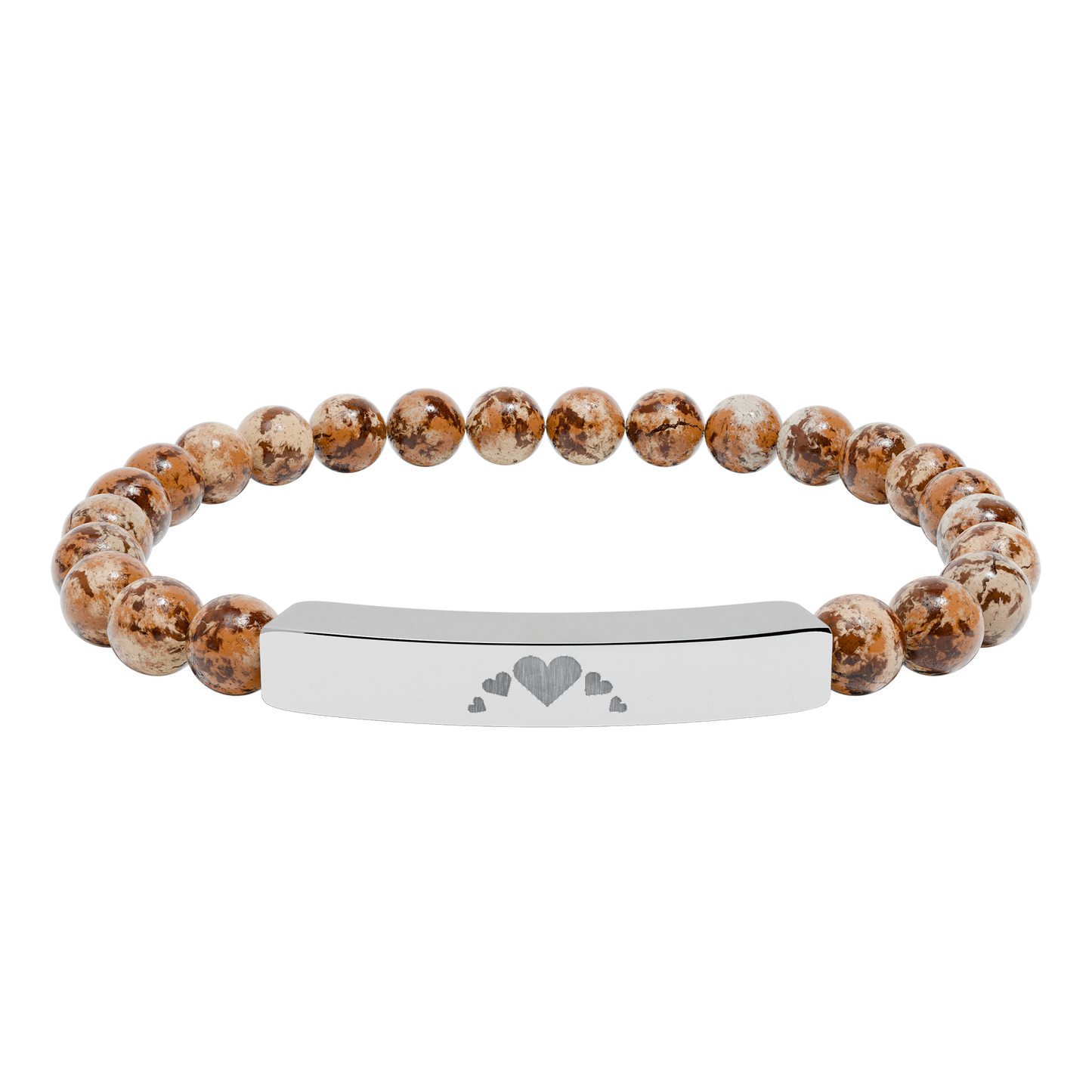 Engravable Heart graphics Natural Stone Bar Bracelet – Stretch Beaded Jewelry