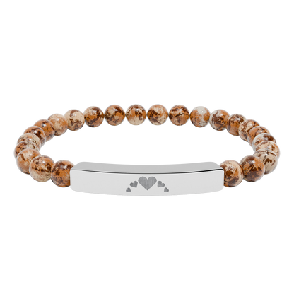Engravable Heart graphics Natural Stone Bar Bracelet – Stretch Beaded Jewelry