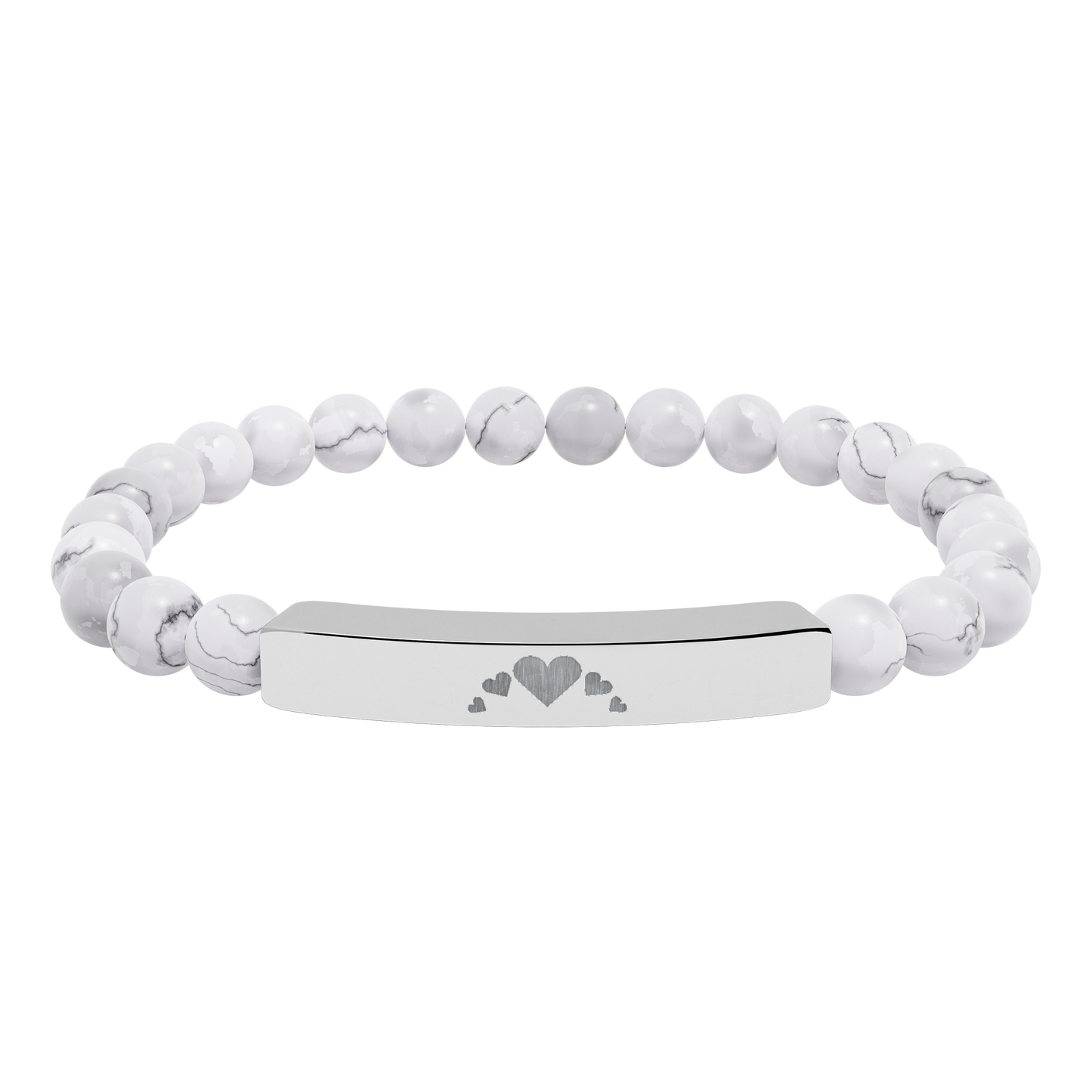 Engravable Heart graphics Natural Stone Bar Bracelet – Stretch Beaded Jewelry