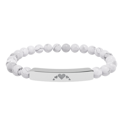 Engravable Heart graphics Natural Stone Bar Bracelet – Stretch Beaded Jewelry