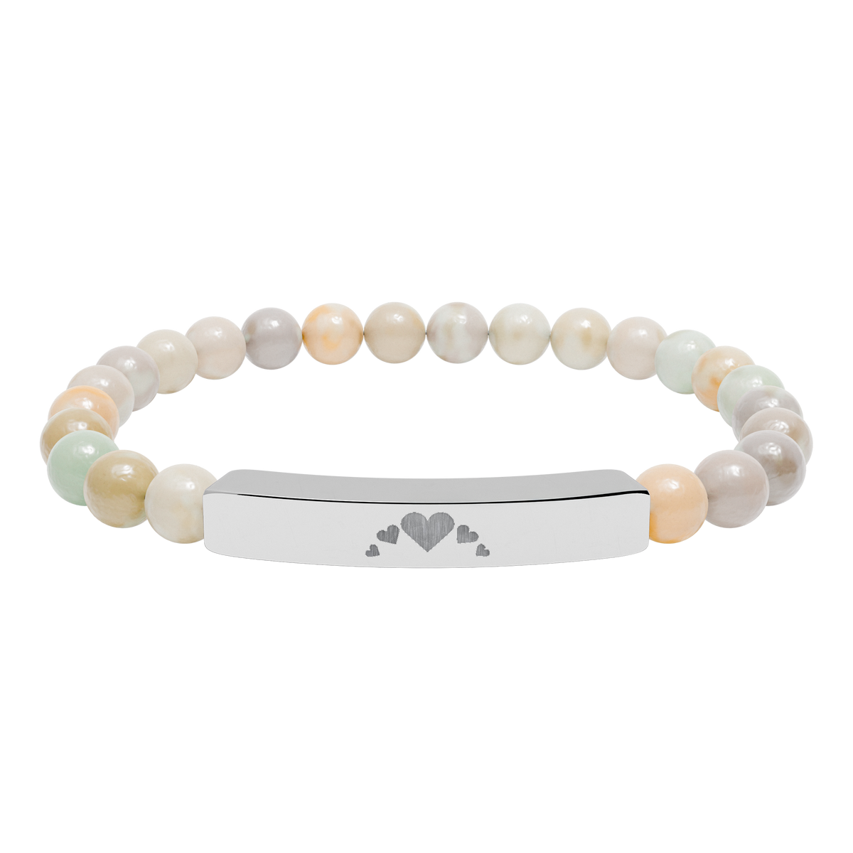 Engravable Heart graphics Natural Stone Bar Bracelet – Stretch Beaded Jewelry