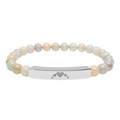 Engravable Heart graphics Natural Stone Bar Bracelet – Stretch Beaded Jewelry
