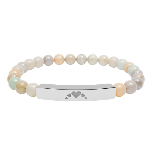 Engravable Heart graphics Natural Stone Bar Bracelet – Stretch Beaded Jewelry