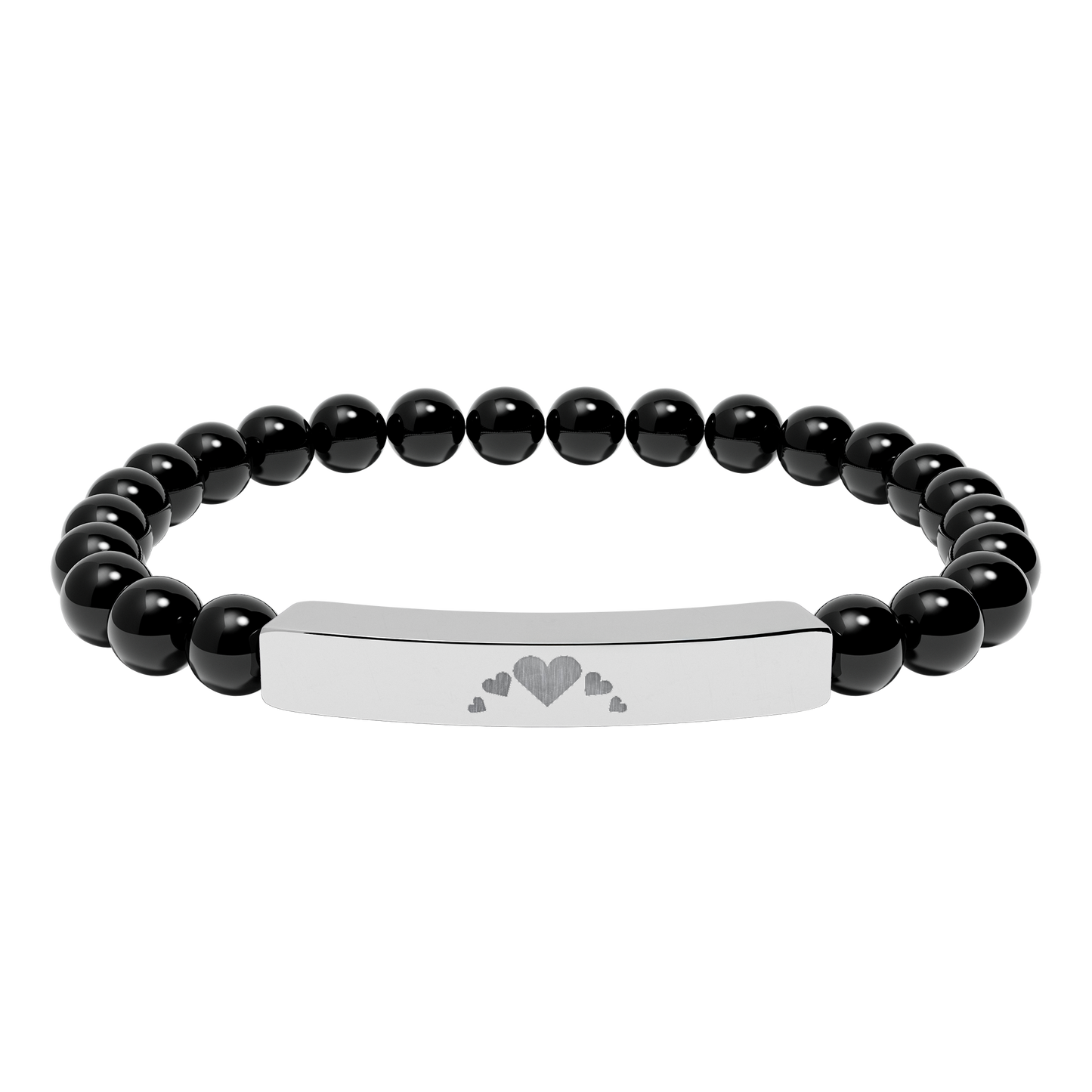 Engravable Heart graphics Natural Stone Bar Bracelet – Stretch Beaded Jewelry