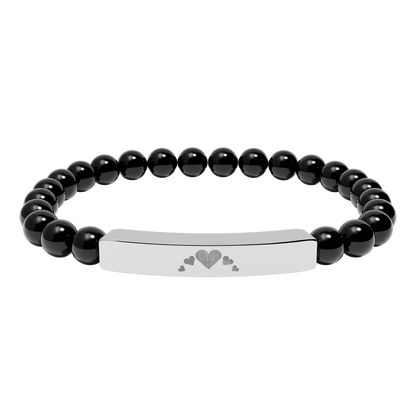 Engravable Heart graphics Natural Stone Bar Bracelet – Stretch Beaded Jewelry