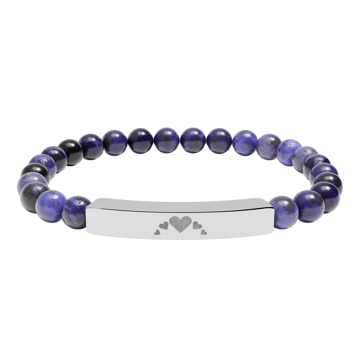 Engravable Heart graphics Natural Stone Bar Bracelet – Stretch Beaded Jewelry