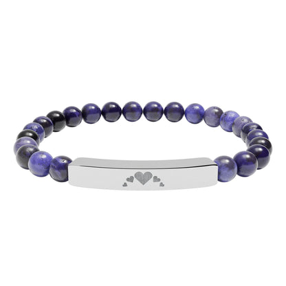 Engravable Heart graphics Natural Stone Bar Bracelet – Stretch Beaded Jewelry