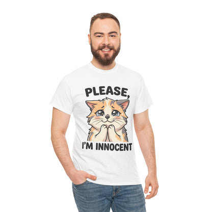 Please I'm Innocent Cat T-Shirt — Cute 100% cotton Pleading Kitten Graphic Tee
