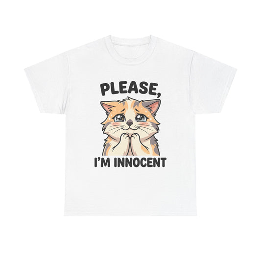 Please I'm Innocent Cat T-Shirt — Cute 100% cotton Pleading Kitten Graphic Tee