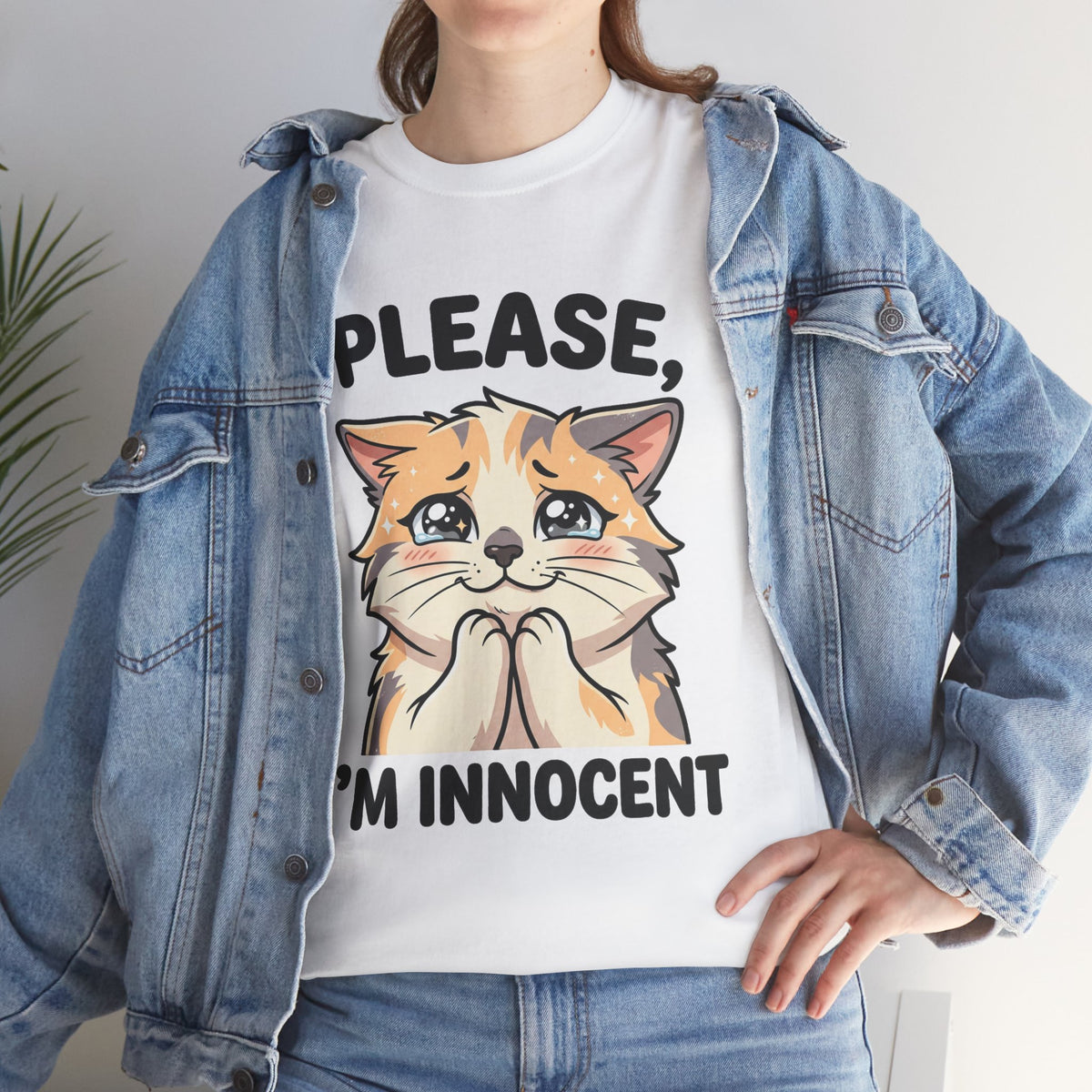 Please I'm Innocent Cat T-Shirt — Cute 100% cotton Pleading Kitten Graphic Tee