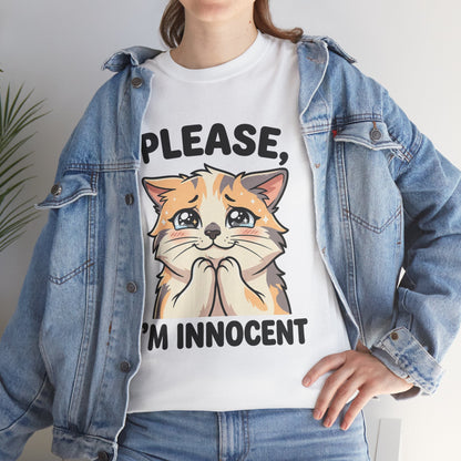 Please I'm Innocent Cat T-Shirt — Cute 100% cotton Pleading Kitten Graphic Tee